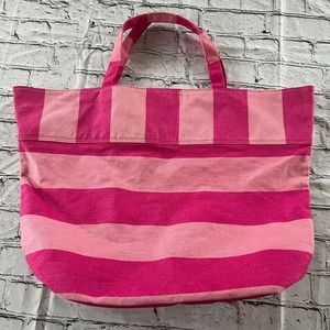 Victorias  Secret Vintage Striped Tote Beach Bag Pink Spell Out Logo